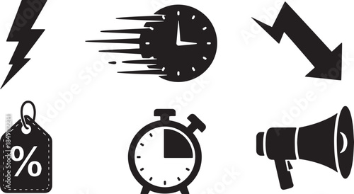 Black Solid Flash Sales Urgency Limited Offer Silhouettes Set of Six on White Background