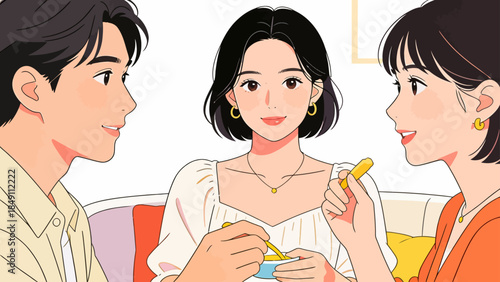 Three people sharing a meal