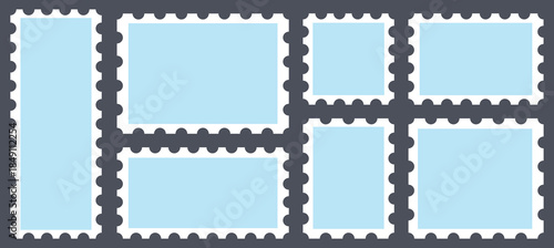  blue postage stamp. Clean postage stamp template. Postage icon.