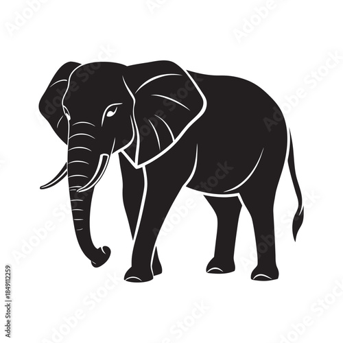 Flat Style African Elephant Wildlife Silhouette Illustration