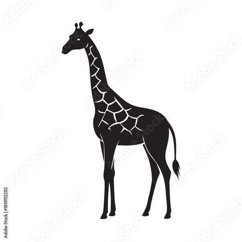 Flat Style Giraffe Standing Tall Animal Silhouette