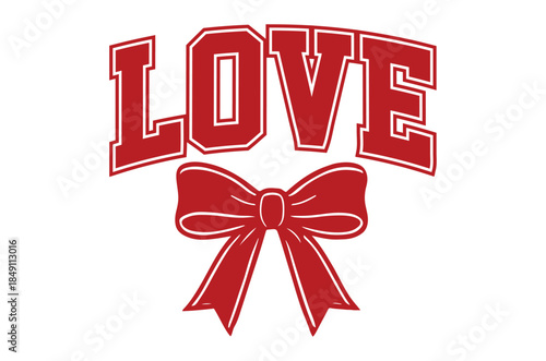 Red love graphic with a bow design isolated on a white background