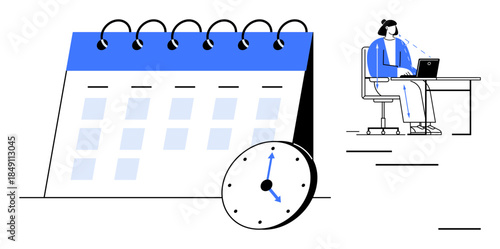 Time management concept. Calendar and clock scheduling and deadlines. Time management enhances productivity, efficiency in work, and task prioritization. Perfect for business, organization