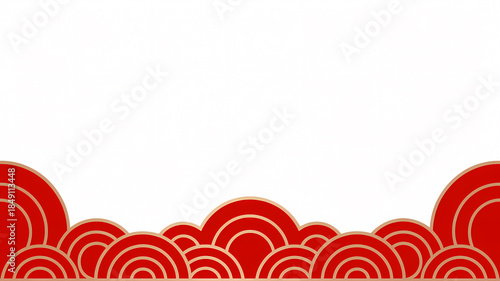 minimal chinese new year red wave border with gold outline and large copy space