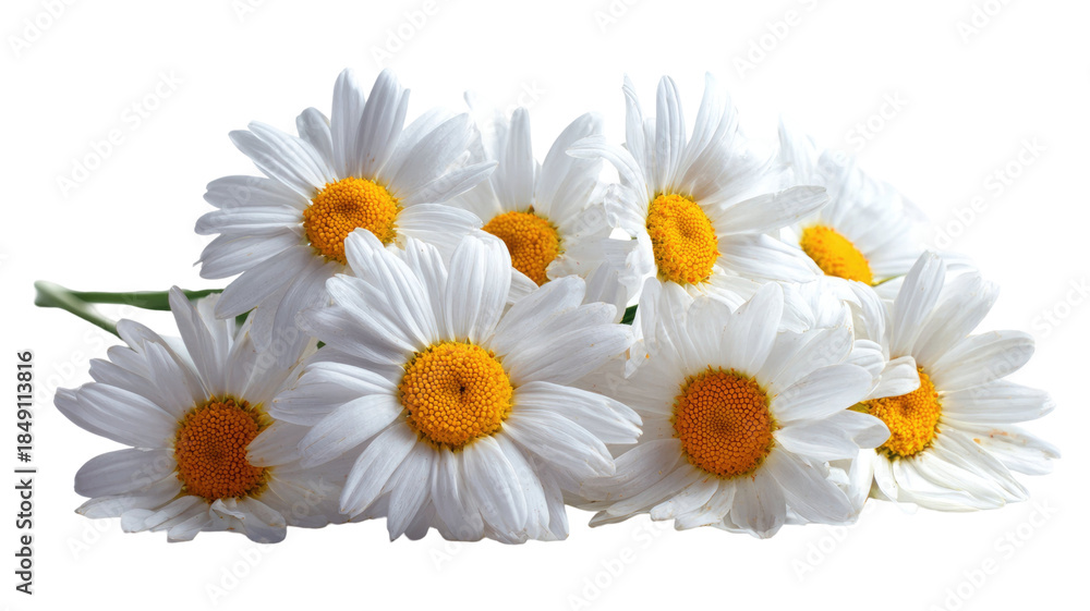 Obraz premium White daisies fresh blooming flowers delicate petals natural floral still life studio photography isolated on white background