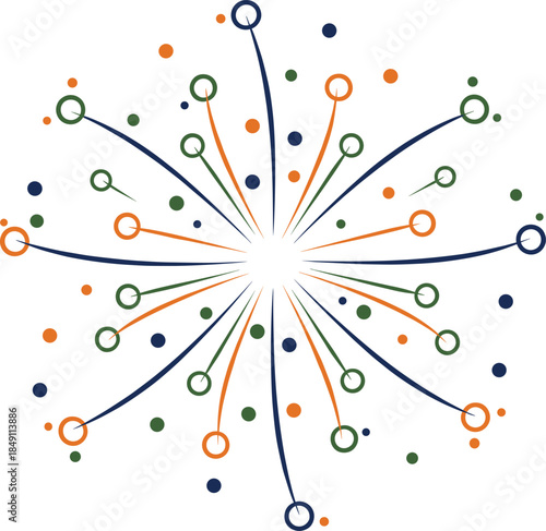 Abstract colorful radial burst vector illustration with connected dots and lines in modern flat style for data visualization and decorative designs