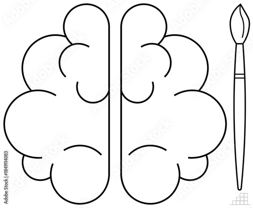 Creativity concept. Creativity through a brain outline paired with a paintbrush art, imagination, and innovation. Creativity in design, education, brainstorming, and self-expression
