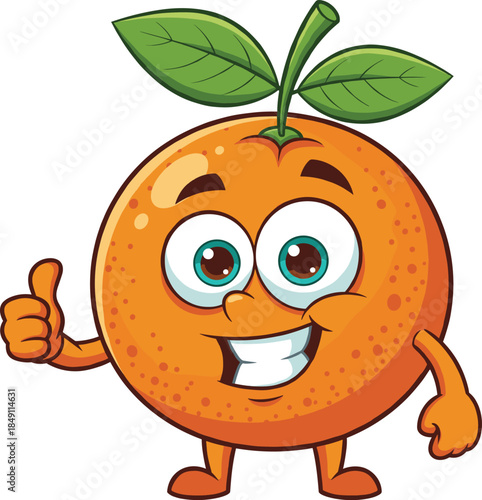 Cute smiling orange fruit cartoon character giving thumbs up vector illustration for kids branding stickers and mascot designs