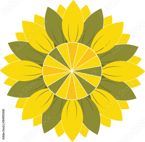 Abstract sunflower mandala vector illustration with geometric petals in flat style for floral decoration and nature design projects