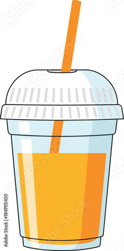 Takeaway cup of fresh orange juice with straw vector illustration in flat style for beverage and cafe designs