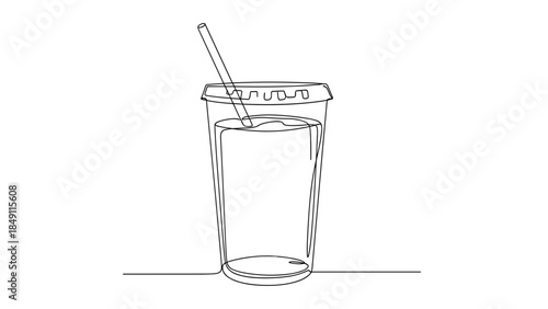 Outline of disposable drink cup with straw on table  