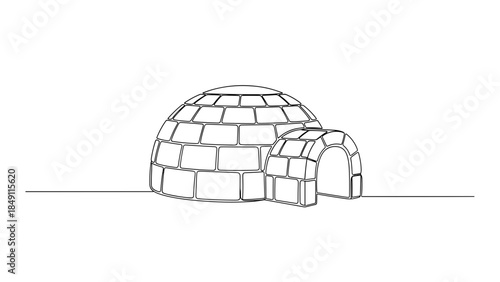 Simple line drawing of an igloo on a flat surface  