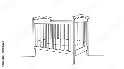 Wooden baby crib in minimalist design with slatted sides  