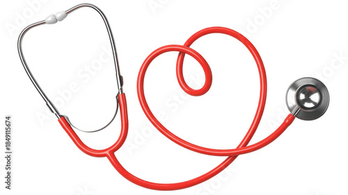 Red stethoscope shaped like a heart heart shape medical isolated on a transparent background