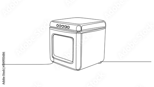 Outline illustration of a modern kitchen oven with knobs and cable  