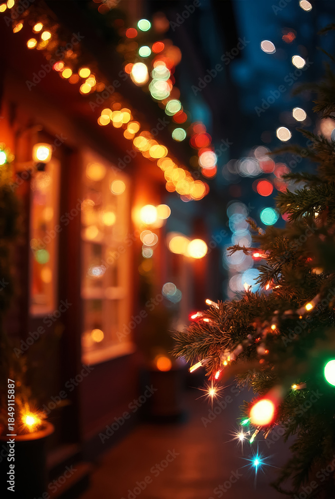 Fototapeta premium Colorful lights shining on a decorative garland during a festive celebration