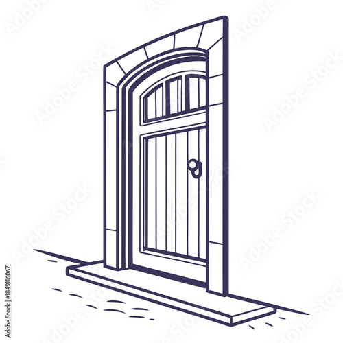 Open wooden door with arch