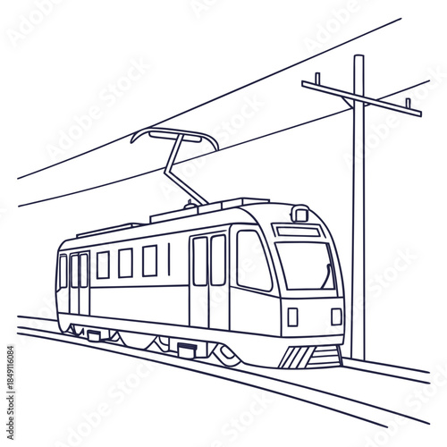 Modern electric train traveling along tracks