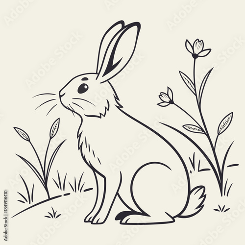 Curious rabbit in wildflowers