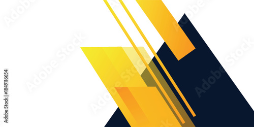 Abstract wide banner background with space for text. Modern dark blue and yellow geometric shapes with shadow. Elegant design. Suit for business, cover, header, presentation, corporate, website