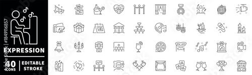 Expression editable line icons set. linear, outline, celebration and art symbols