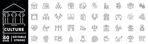 Cultural event icons set. editable line icons, outline, festival, celebration symbols