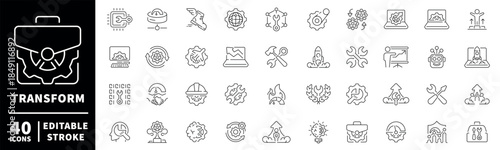 Technology essentials icons set. editable line icons, flat, digital and tech symbols