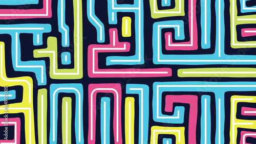 Abstract Colorful Lines Circuit Maze Seamless Pattern Background.Vector Illustration