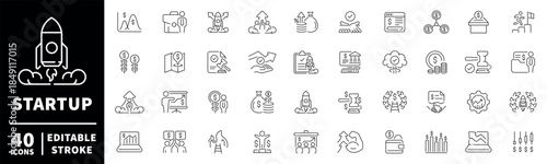 Startup icons set. editable line icons for entrepreneurship and innovation projects