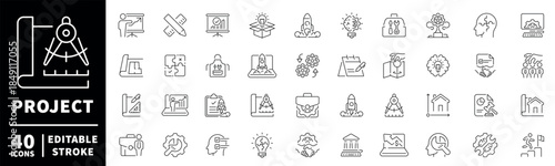 Project management icons set. editable line icons, linear style, workflow symbols