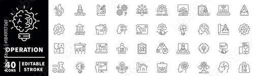 Operation icons set: editable line icons with outline style, symbols, editable stroke
