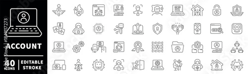 Account icons set: editable line icons. outline, user, profile management graphics