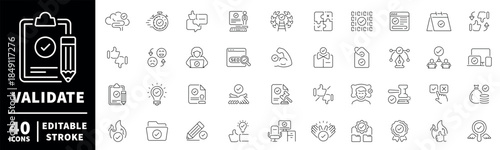 Business solutions icons set. linear, editable line icons, tech and management tools