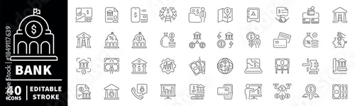 Bank and finance icons set. editable line icons, outline, business symbols collection
