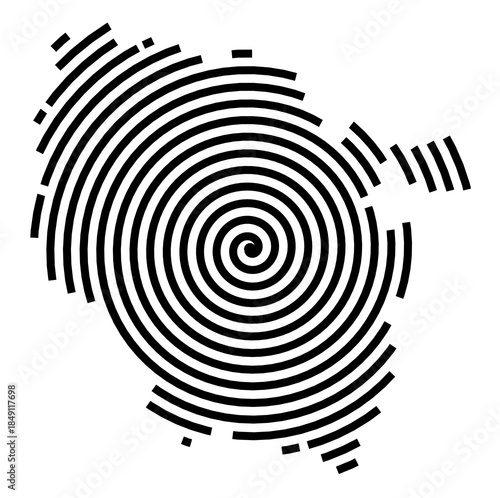 Symbol Map of the Region Lorraine (France) showing the region with a black spiral line