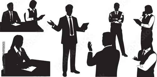 Black Solid Instruction Note Taking Silhouettes Set of Six on White Background