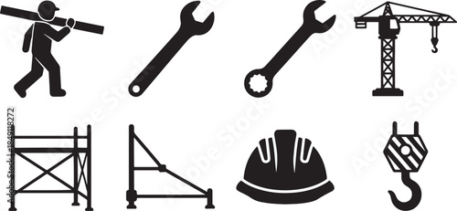 Black Solid Construction Metal Structural Scaffolding Silhouettes Set of Six