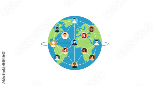 Global network of diverse people connected on the internet, representing worldwide communication and social interaction.