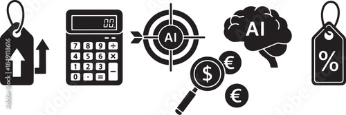 Black Solid Personalized Dynamic Pricing Silhouettes Set of Six on White Background