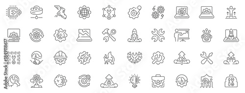 Technology essentials icons set. editable line icons, flat, digital and tech symbols