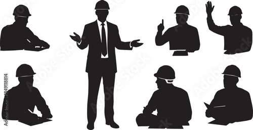 Black Solid Professional Training Workshop Silhouettes Set of Six on White Background