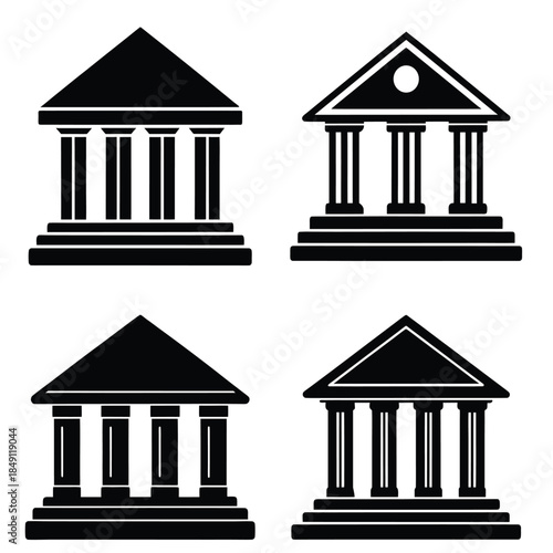 bank building vector icons bundle set
