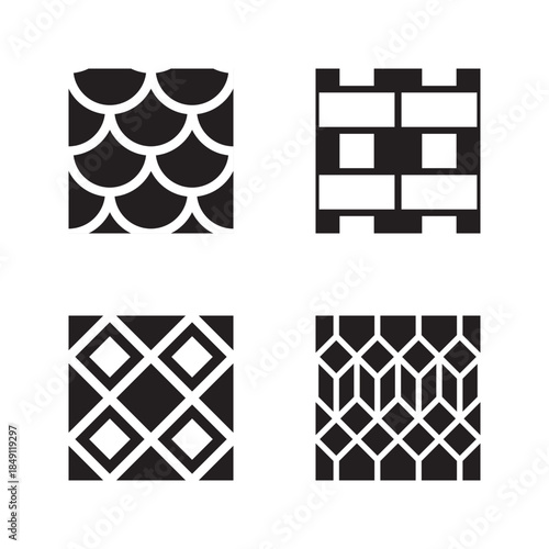 Simple Flat Design Various Black Shape Tile Pattern Collection Icon Set