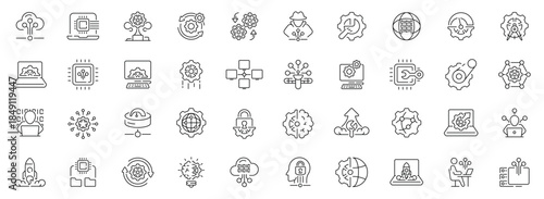 System administration icons set: editable line icons, linear, tech and it symbols