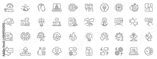 Problem-solving icons set with editable line icons. linear, outline, decision symbols