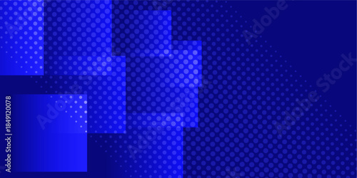 Modern Abstract Blue Background with Geometric Shapes, Diagonal Lines, and Halftone Dot Patterns