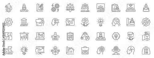 Operation icons set: editable line icons with outline style, symbols, editable stroke