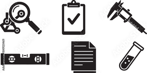 Black Solid Construction Quality Control and Inspection Silhouettes Set of Six