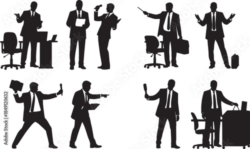 Black Solid Sales Pitch Closing Deal Silhouettes Set of Six on White Background