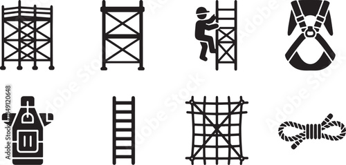 Black Solid Scaffolding and Access Safety Silhouettes Set of Six on White Background